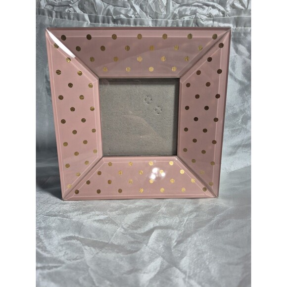 Nicole Miller Glass Picture Photo Frame Blush Pink w Gold Polka Dots Holds  3.5" - Picture 1 of 14